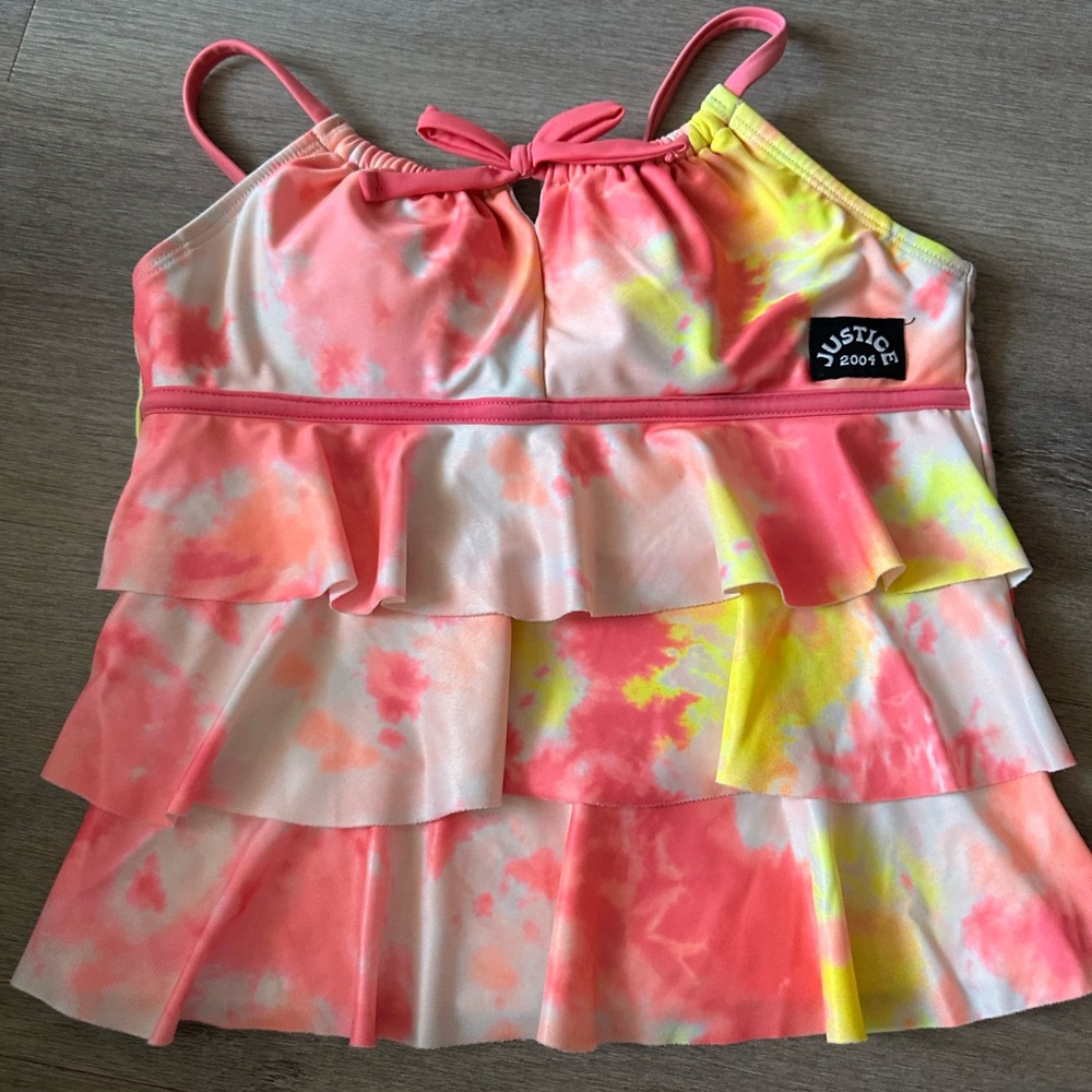 Justice Pink and Orange Ruffle Tank Top